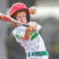 boy swinging bat just about to make contact with a pitched baseball