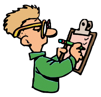 Cartoon of nerdy man with checkboard.